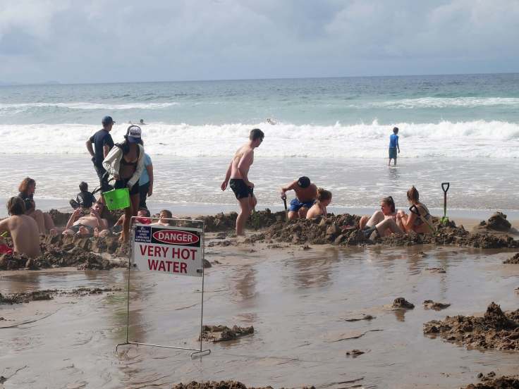 Round the world with my family on Hot Water Beach, Coromandel